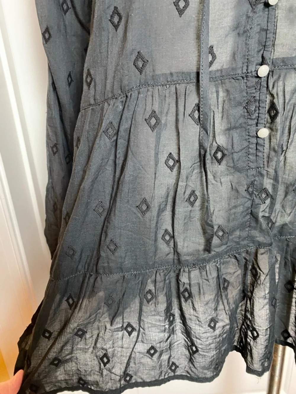 Anthropologie Pilcro Black Tunic Blouse Size M Oversized Tiered Peasant Boho - Picture 5 of 15